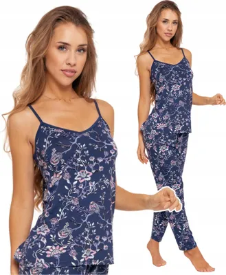 Produktbild von Damen-Pyjama mit Blumenmuster, Trägern und langer Hose, modische Viskose, MORAJ S