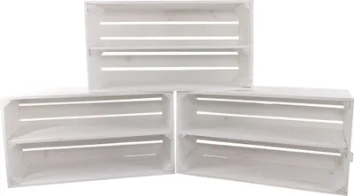 Produktbild von 3er Set Große weiße Holzkiste mit Mittelbrett 68cm x 40cm x 31cm Obstkisten Weinkiste Regal Holzboxen DIY Weinregal weiss shabby chic Apfelkiste Holzregal