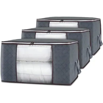 Produktbild von Aufbewahrungstasche Set 3 Stück 90L Aufbewahrungsbeutel Faltbare Kleiderboxen Kleiderschrank Organizer Aufbewahrungstasche mit Sichtfenster 60*40*35CM