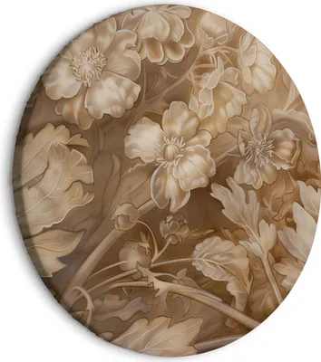 Produktbild von Italienischer Leinwand Rundes Bild - Floral Ornaments Carved in Delicate Sepia and Brown Shades 80x80 cm Blumen b-H-10015-bc-a