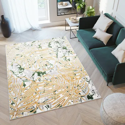 Produktbild von Teppich Wohnzimmer Schlafzimmer Kurzflor Modern Meliert Design Grün Gelb  140 x 200 cm