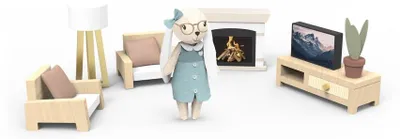 Produktbild von Speedy Monkey Puppenhaus Wohnzimmer Holzspielset mit Hase