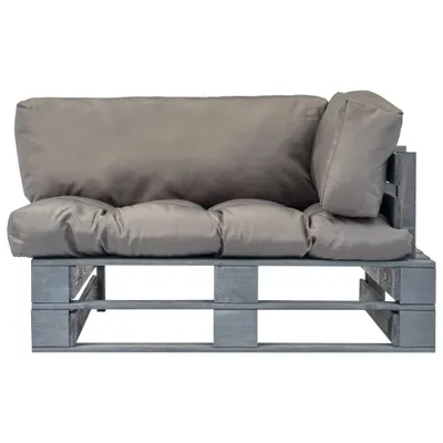 Zdjęcie produktu dla vidaXL Sofa ogrodowa z palet z poduszkami z drewna sosnowego w kolorze szarym