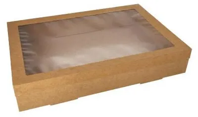 Produktbild von Starpak 10 Transport- und Catering-Kartons, Pappe eckig 8 cm x 31 cm x 45 cm braun mit separatem Deckel und Sichtfenster aus PET | Folie (10 Stück)