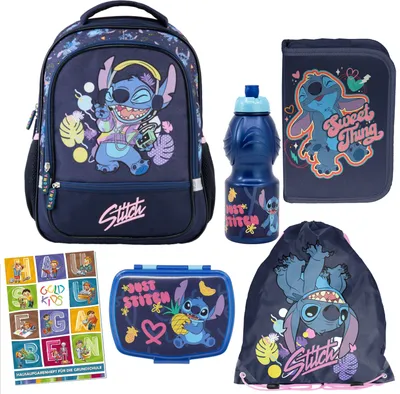 Produktbild von Schulranzen für Jungen und Mädchen - Schul-Rucksack für Kinder mit Federmäppchen - Schuhbeutel - Brotdose - Lilo und Stitch