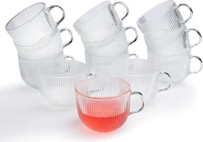 Produktbild von Teegläser - Ø 10,6 cm - Glas - Rillenoptik - mit Henkel - 500 ml - 12er Set