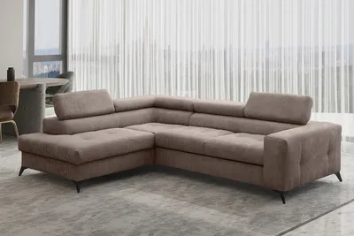 Produktbild von Kaiser Möbel Ecksofa mit schlaffunktion und bettkasten, Sofa L-form, Couch L-form Arcadi Dicker Cord Dunkelbeige Links
