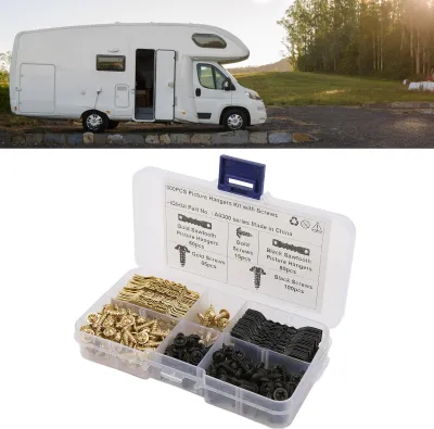 Produktbild von 100 Stück 4 mm Doppelloch-Sägezahn-Bildaufhänger mit 240 Stück Schrauben-Set zum Aufhängen von Bilderrahmen, Uhren