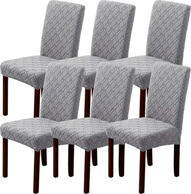 Produktbild von Stuhlhussen 6er Set Universal Stretch Stuhlhussen Moderne Jacquard Husse Abnehmbare Stuhlbezug Abdeckung Esszimmer überzug Bi-Elastic Spannbezug,für Bankett Deko und Hochzeit Partys (Hellgrau, 6 er)