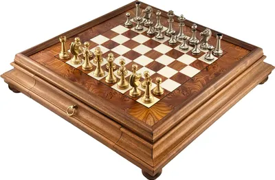 Produktbild von Italienisches Schachset Massives Messing Staunton 7,3 + Schachbrett Holz 53