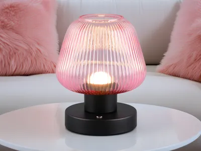 Produktbild von Kabellose kleine LED Akku Tischlampe ohne Strom, dimmbar mit Glasschirm Violett