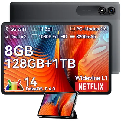 Produktbild von Blackview Tab 90 Tablet 11 Zoll, Android 14 Tablet, 24GB RAM+128GB ROM(2TB TF), 4G Dual SIM , Gaming AITablet 8200mAh Akku, Dual Kamera, Widevine L1