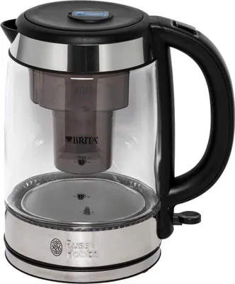 Produktbild von Russell Hobbs Clarity Elektrischer Wasserkocher - 2200 W, 1 Liter, Edelstahl, Brita-Filter, Glas-Design, Schwarz - 20760-57