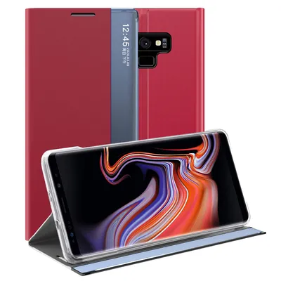 Immagine prodotto di Custodia Galaxy Note 9, Custodia sottile in pelle con finestra e supporto per Samsung Galaxy Note 9 rosso