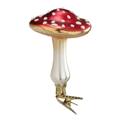 Produktbild von Christbaumschmuck Fliegenpilz auf Clip Glas 10.5cm rot / weiß, 1 Stück