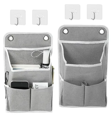 Image de Organiseur mural suspendu - Lin et coton - 5 compartiments - 36 x 22 x 10 cm - Gris - Lot de 2 - Pour salle de bain, chambre et camping-car