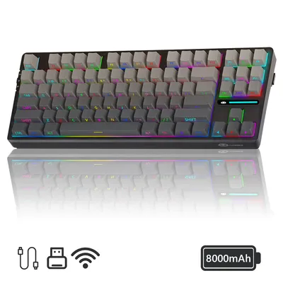 Produktbild von Mechanische Gaming-Tastatur mit 82 Tasten – Gaming Tastatur Gaming-Tastatur Tri-Mode Wired/2.4G/BT, Ergonomisch, PBT-Tasten, Blauwal Switch, RGB