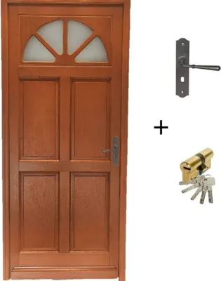 Image de Porte d'entree Bois vitree, Ferji, H215 x L90 p.Gauche + Poignee Et Barillet (ref 010403FP) Cote Tableau
