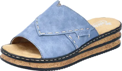 Produktbild von Rieker Damen Pantolette Plateau Keilabsatz Ziernähte 62987, Größe:40 EU, Farbe:Blau