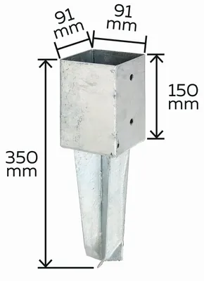 Immagine prodotto di Alberts, 8 boccole da terra per pali quadrati in legno, 91x91 mm, zincate a caldo, da cementare, lunghezza 350 mm