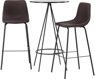 Produktbild von Bistro Barmöbelsett Bartisch schwarz und 2 Alexi Barhocker braun.