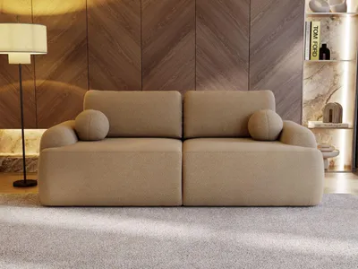 Produktbild von GrainGold 3-Sitzer Sofa Aurio - Gepolstertes Sofa - Moderne Sofa mit Bettfunktion - Wohnzimmer Sofa mit Bouclé-Stoff - Hellbraun