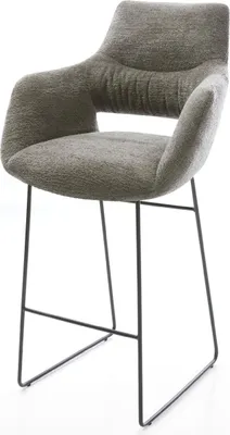 Immagine prodotto di Sgabello da bar DELIFE Yago-Flex Bouclé Soft Fango Struttura a slitta in metallo nero Molle insacchettate