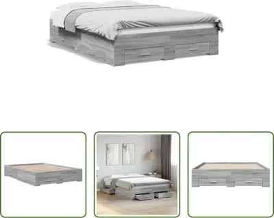 Produktbild von The Living Store Bettgestell mit Schubladen Grau Sonoma 120x200 cm Holzwerkstoff