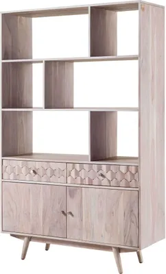 Immagine prodotto di MASSIVMOEBEL24 | scaffale in legno di Acacia 115x42x185 bianco laccato MOSAYK #204