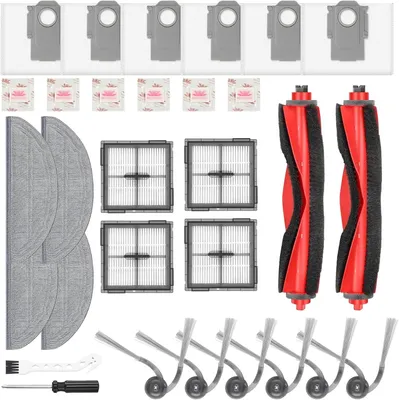 Produktbild von 30 Stück Zubehör für Roborock Q10 S5+/Q10 S5/Q10 X5+/Q10 X5 Saugroboter, 2 Hauptbürsten, 4 Filter, 4 Wischpads, 6 Seitenbürsten, 6 Flach-Duftsteine, 1 Reinigungsbürste & 1 Schraubendreher