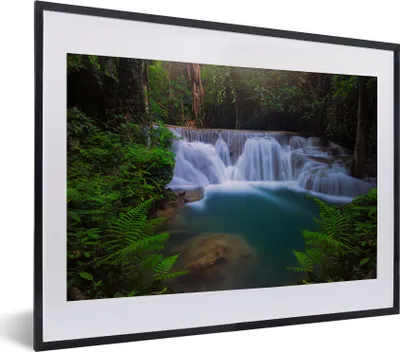 Produktbild von MuchoWow® MuchoWow® Gerahmtes Poster Blaues Wasser an einem Wasserfall im Erawan-Nationalpark, Thailand 40x30 cm - Poster mit zchwarzem Bilderrahmen - Bilderrahmen - Poster im Rahmen