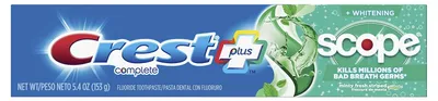 Produktbild von Zahnpasta, Crest, Complete Plus, Scope Active Whitening, für frischen Atem und Zahnaufhellung, 153gr