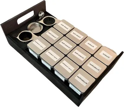 Produktbild von Famanu Teebox Schwarz - Aufbewahrungsbox für Tee - 12 Fächer - 47x26x13 cm - Schwarz