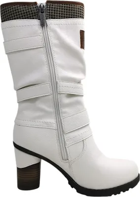 Imagen del producto de Zapatos de mujer Mustang, tipo bota con cremallera, color blanco, para uso casual