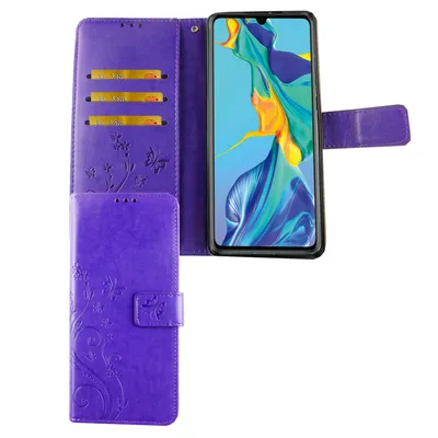 Produktbild von Huawei P30 Handy Hülle Schutz-Tasche Cover Flip-Case Kartenfach Violett