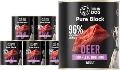 Produktbild von John Dog Hundenassfutter Pure Black Hirsch - Premium Getreidefreies Hundefutter mit 96% Fleisch - Monoprotein Nassfutter für ausgewachsene Hunde 6 x 800g