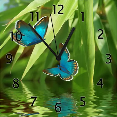 Produktbild von Wallario Design Wanduhr Schmetterlinge in Reflektion aus Echtglas, Größe 30 x 30 cm