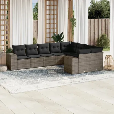 Produktbild von 9-tlg. Garten-Sofagarnitur mit Kissen Grau Poly Rattan 3255377