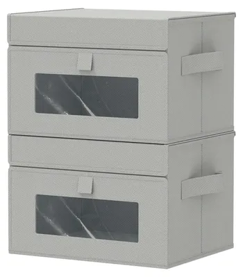 Image de Boîtes de rangement avec couvercle, boîtes de rangement pliables avec fenêtre transparente, corbeille en tissu avec 2 poignées en tissu, lot de 2, gris, 26 x 20 x 17 cm