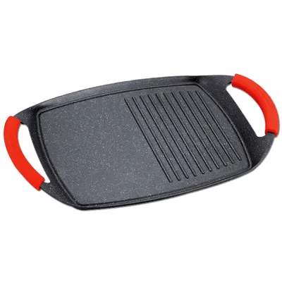 Produktbild von Royalty Line Rl-Btg47M: Grillpfanne aus Aluminiumguss mit Marmorbeschichtung und zwei Griffen