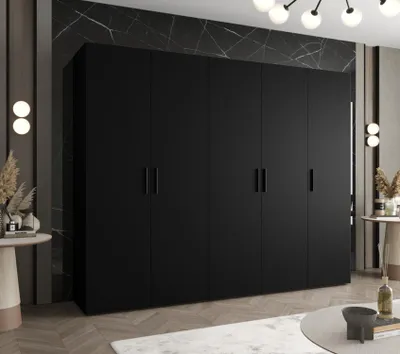 Obrázek produktu pro Prostorná šatní skříň HELMA 1 250 cm - černá / černé úchyty