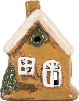 Obrázek produktu pro Clayre & Eef Stojánek na čajovou svíčku House 9x7x11 cm Hnědá keramika