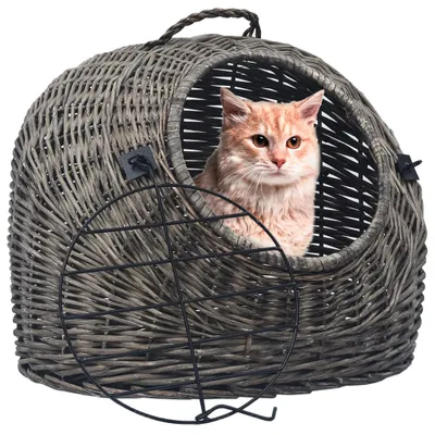 Produktbild von vidaXL Katzen-Transportkorb Grau 45x35x35 cm Natürliche Weide