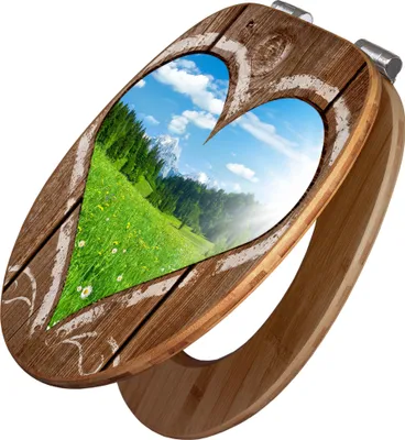 Produktbild von banjado Design WC Sitz Bambus Absenkautomatik - Ausblick mit Herz - Toilettendeckel mit Absenkautomatik Holz/hochwertiger Bambus Klodeckel/WC-Sitz für alle gängigen Toiletten [TDB2 10113]