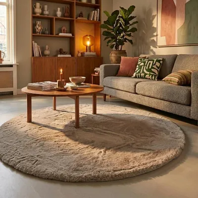 Produktbild von Volero - Hochflor Teppich Rund - Comfy Supreme Taupe - Ø 120 cm - Wohnzimmer, Esszimmer, Schlafzimmer - Ländlich, Modern, Skandinavisch