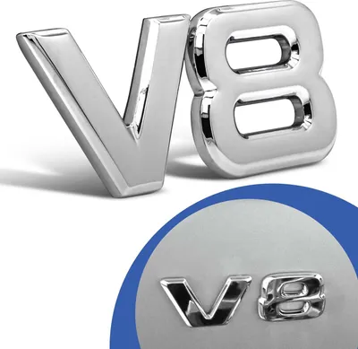 Zdjęcie produktu dla Emblemat V8, znak, chromowany napis, logo 3D, naklejka samochodowa, naklejka tuningowa, metalowa