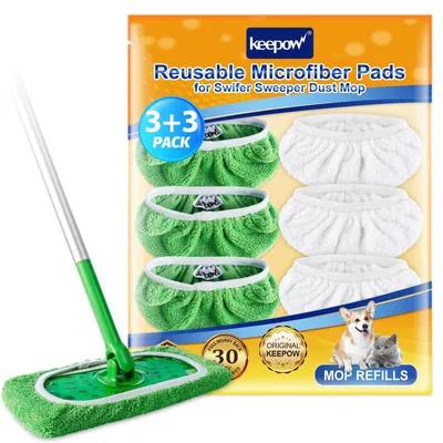Mikrofaser-Pads für Wischmopp, 6 Stück, Grün/Weiß, waschbar