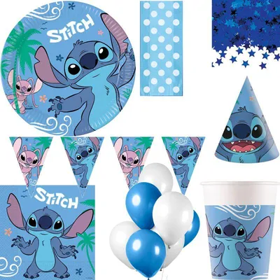 Produktbild von XL Partyset Stitch Kindergeburtstag Party Geburtstag-Deko Dekoration Teller Becher Servietten Einweggeschirr Lilo Angel