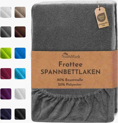A folded fitted sheet with a product label.