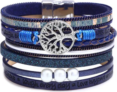 Produktbild von Wickelarmband Lebensbaum Armband für Damen, Wickelarmband mit Perlen, Geschenk Frauen, J0333 Blau